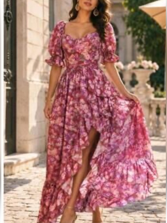 Terani Couture Dresses & Skirts - Terani Couture Pink Floral Ruffle Midi Dress
